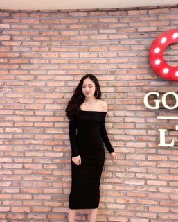   Annastore  Váy nữ đầm body bẹt vai dài tay váy body đầm body sang chảnh cập nhật xu hướng 