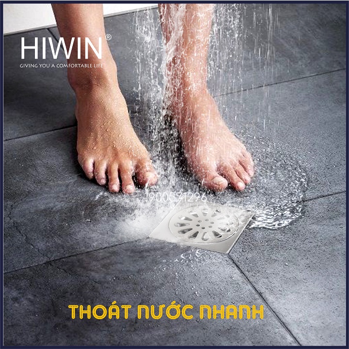 Phễu ga thoát sàn ngăn mùi hôi inox 304 mặt gương bóng kích thước 100x100mm HIWIN FD-2250