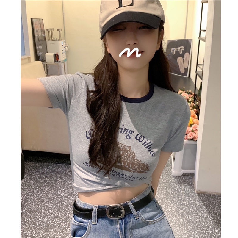 Áo Thun Nữ Ngắn Tay Cổ Tròn Ôm Dáng Phong Cách Hàn Quốc