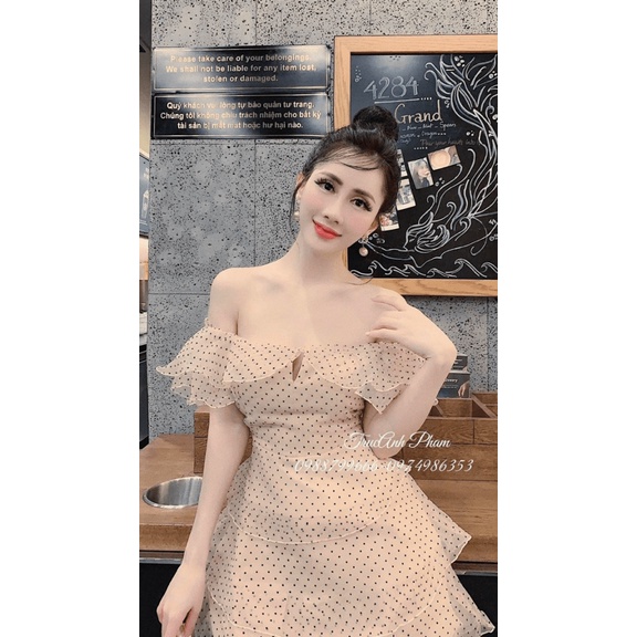 Đầm Dáng Ngắn Trễ Vai Chất Lưới Bi Có Mút Ngực Xếp Tầng Công Chúa Mặc Đẹp Dễ Thương NEW UNISEX