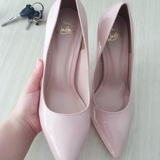 Cao gót đế đỏ 9p da bóng màu nude dă