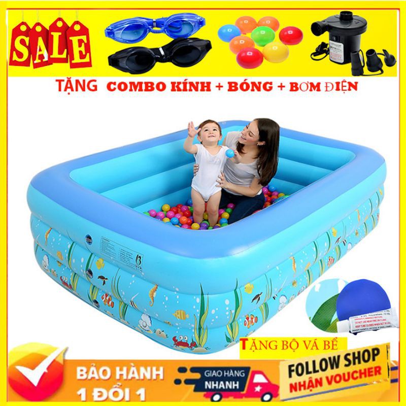 [ CHỌN COMBO ] Bể Bơi Phao Trẻ Em 3 Tầng bể bơi cho bé, bể bơi cho bé người lớn Hình Chữ Nhật Khổ 210cm x 145cm x 60cm