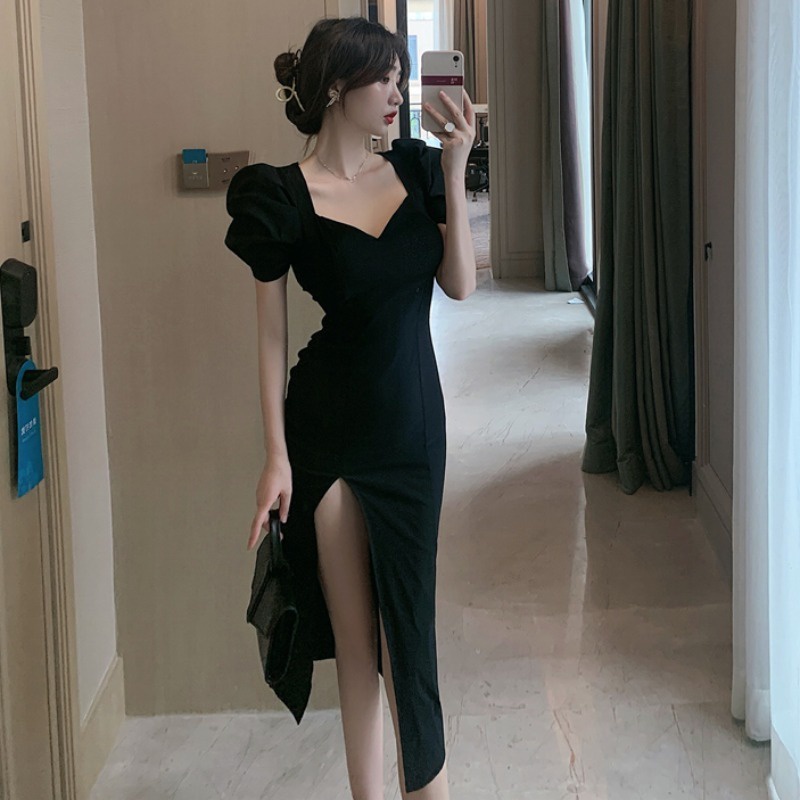 Đầm dài qua gối Perty dáng ôm xẻ tà thời trang mùa hè cho nữ