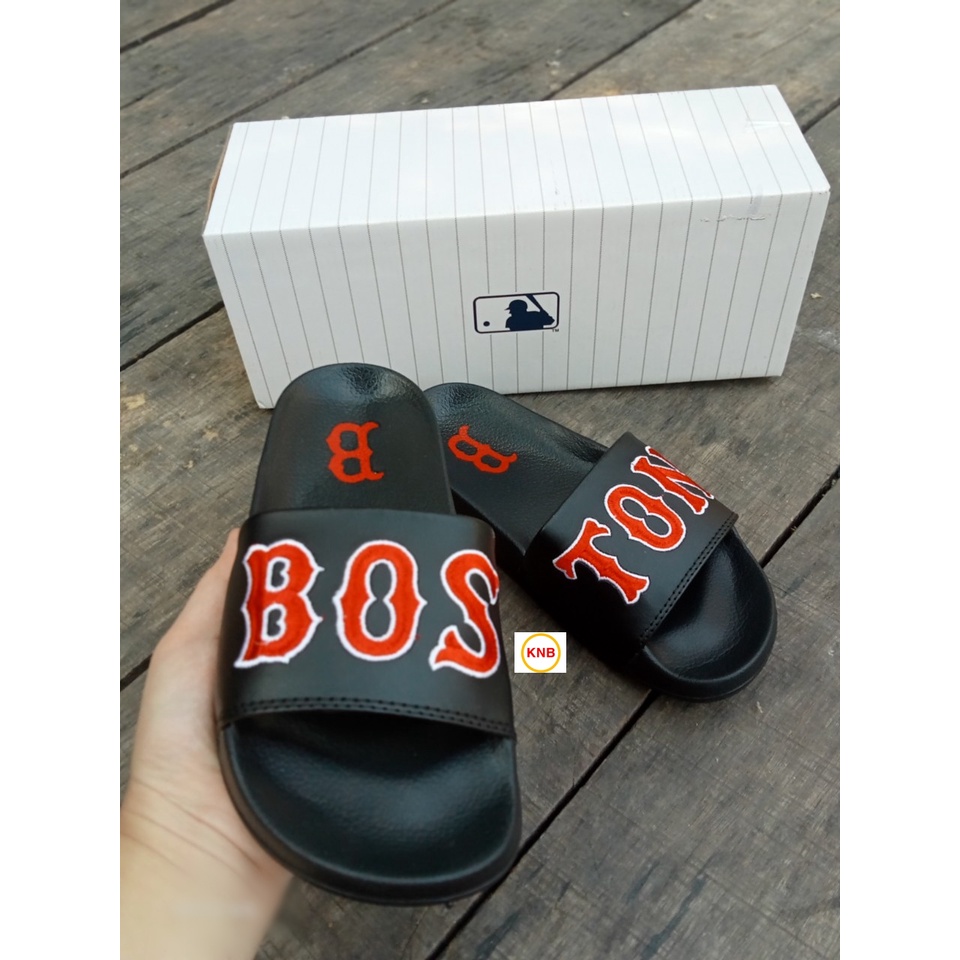 Dép unisex 𝐌𝐋𝐁 𝐁𝐎𝐒𝐓𝐎𝐍 ❤️FREESHIP + Hộp❤️ dép quai ngang nam nữ,dép mlb quai ngang thể thao nam nữ thêu chữ BOSTON,đen