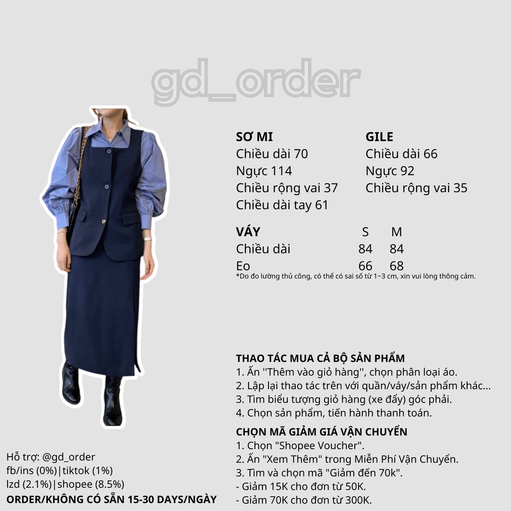 B71|Set bộ blazer nữ áo gile khoác croptop, váy cạp cao bút chì dài rộng xẻ tà gd_order