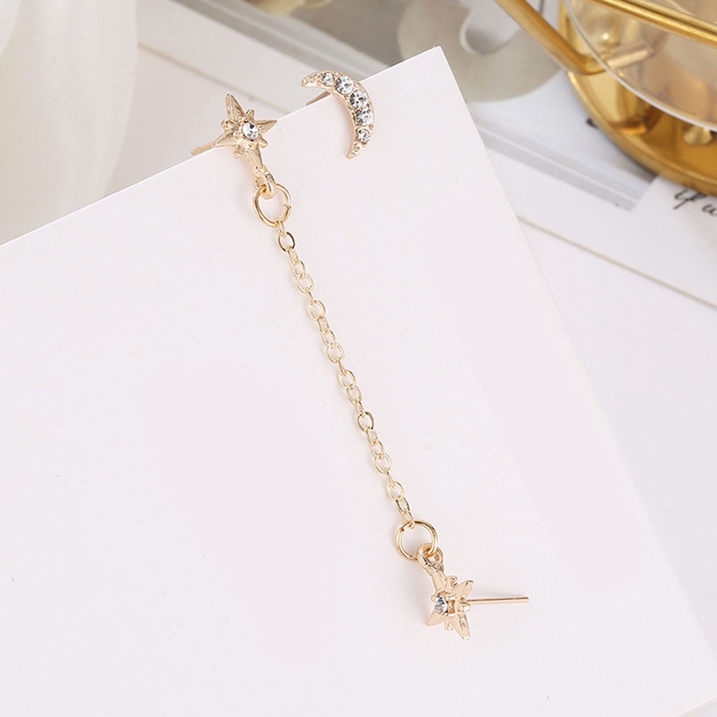 Set 2 Khuyên Tai 3 Lỗ Hình Mặt trăng Ngôi Sao Thời Trang Cá Tính Cho Nữ