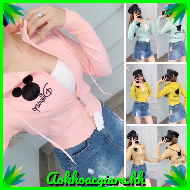 [Mã FASHIONT4WA2 giảm 10K đơn 50K] Áo khoác thun da cá thêu gấu Disney phom lửng