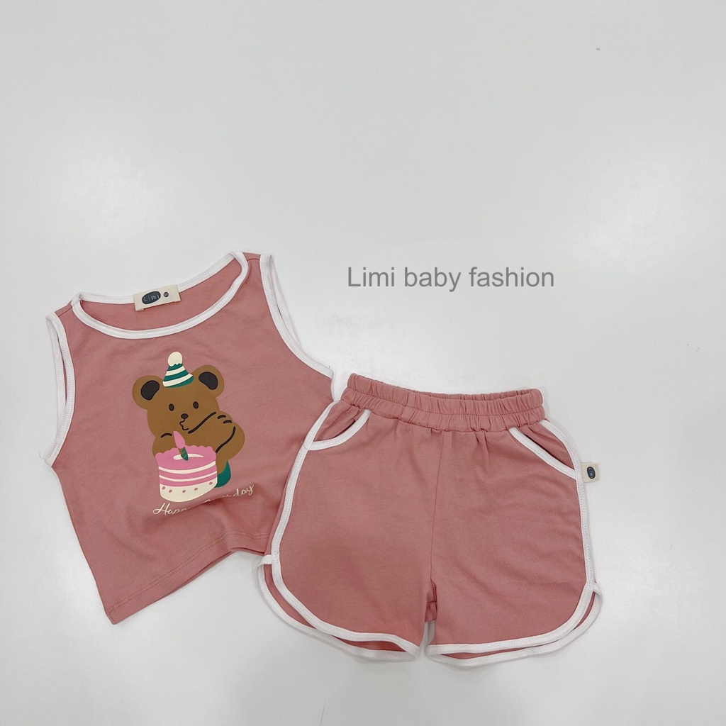 Bộ ba lỗ bé trai hoạ tiết gấu dễ thương, áo khoét nách mát mẻ cho bé, bộ không tay cho bé