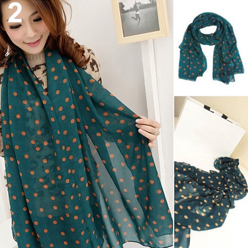 Khăn Choàng Dài Họa Tiết Chấm Bi Thời Trang Cho Nữ