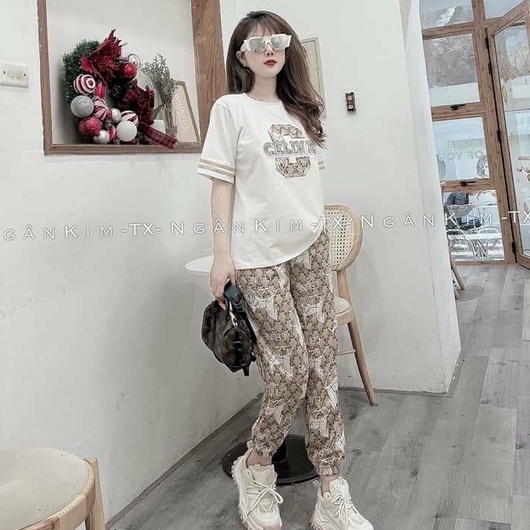 Bộ Thể Thao Nữ - Đồ Bộ Thun Nữ Form Rộng Màu Phối Họa Tiết Chất Thun Cotton Đủ Size M,L,XL,XXL.
