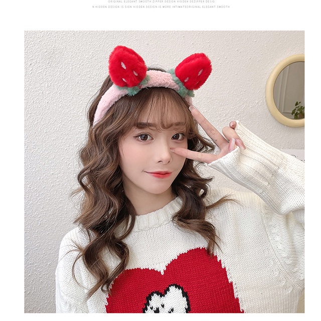 Băng đô dạng ấn họa tiết dâu tây dễ thương cho nữ