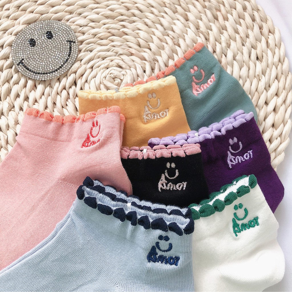 Tất Nữ Cổ ngắn Màu trơn Thuê hình Cotton Ulzzang Hàn Quốc Tất Cố thấp Nữ Dễ thương Nhật Bản