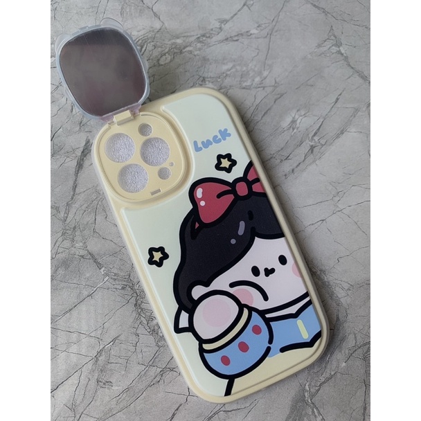 Ốp lưng iphone mềm dẻo viền bo tròn chống sốc có gương che bảo vệ camera mẫu bạch tuyết và nàng tiên cá