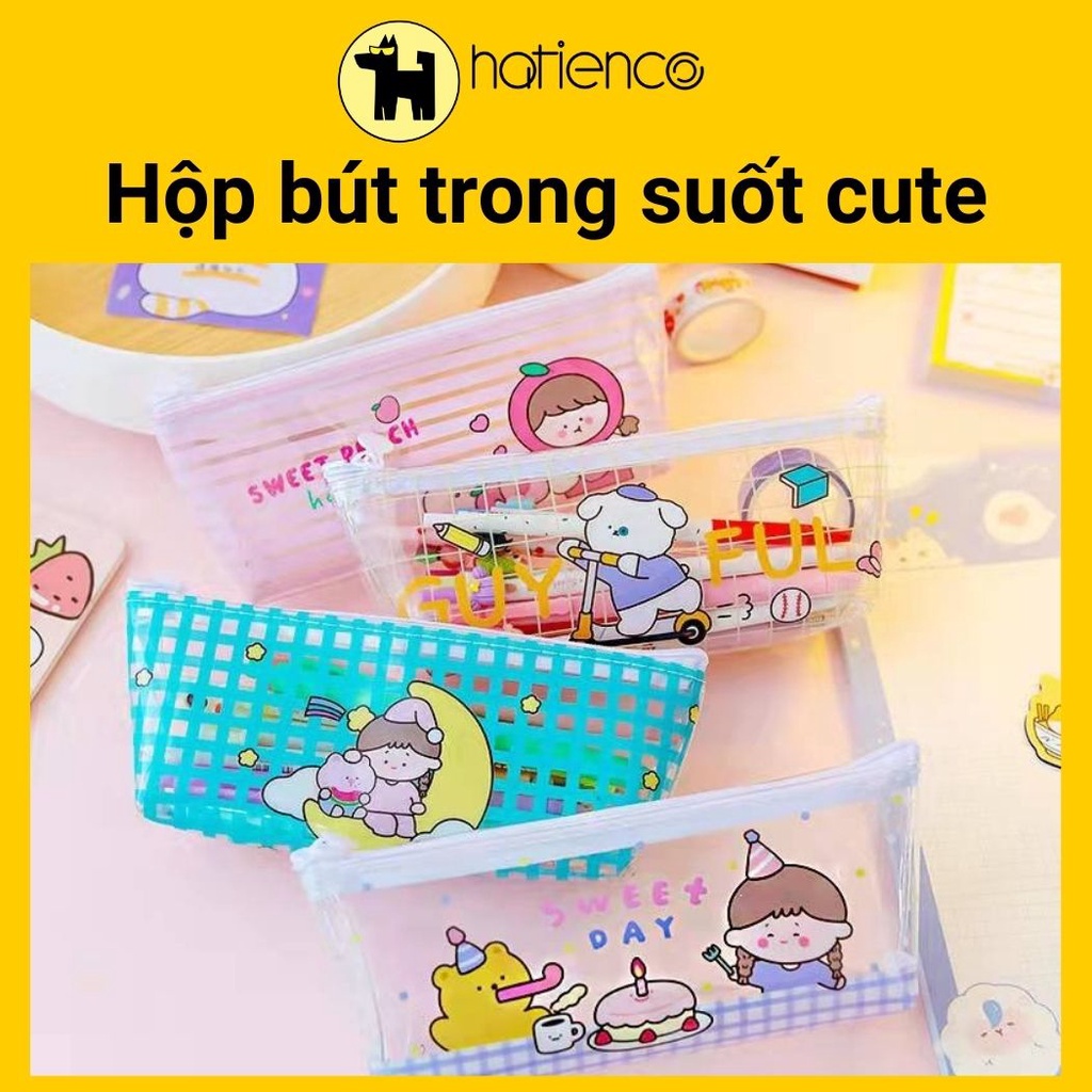 Hộp bút, bóp viết trong suốt dễ thương