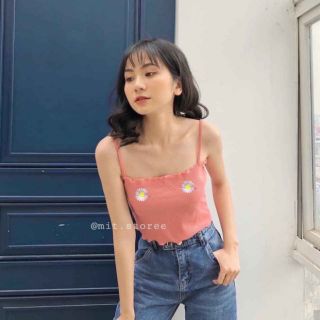 Áo 2s croptop thêu hoa cúc