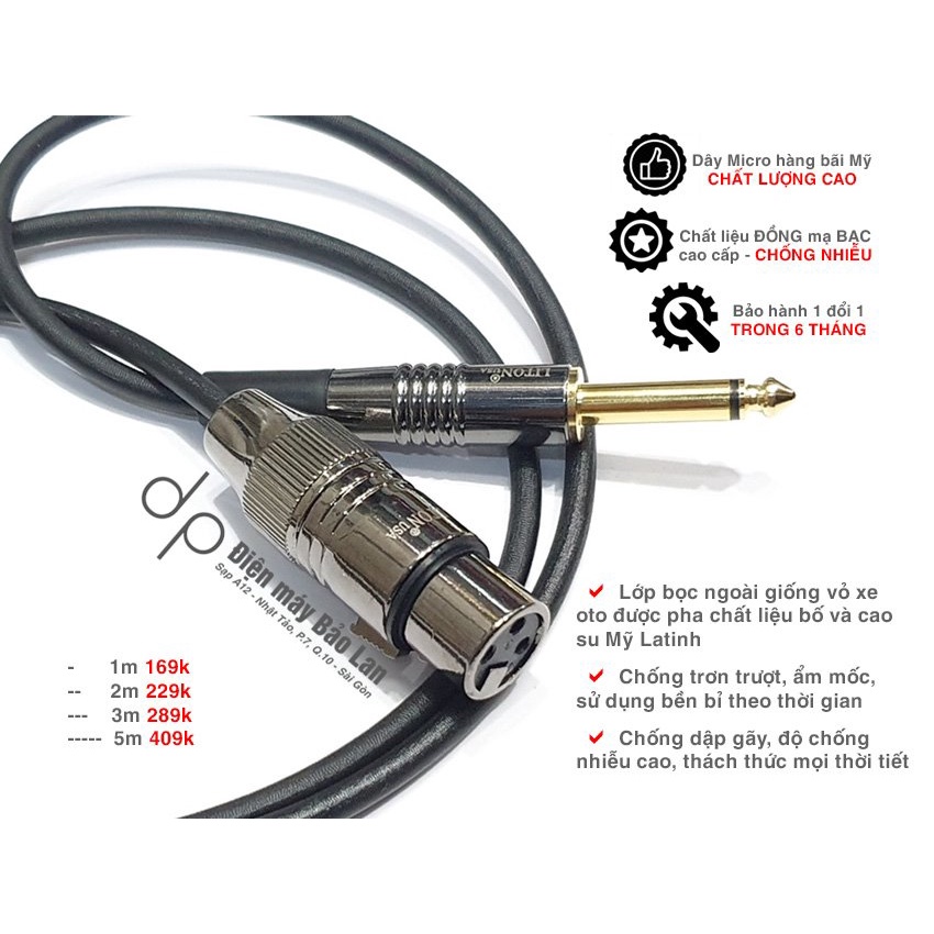 Dây Micro Hàng Bãi USA , Chống Nhiễu Cao Cấp , Màu Đen , Bảo Hành 6 Tháng