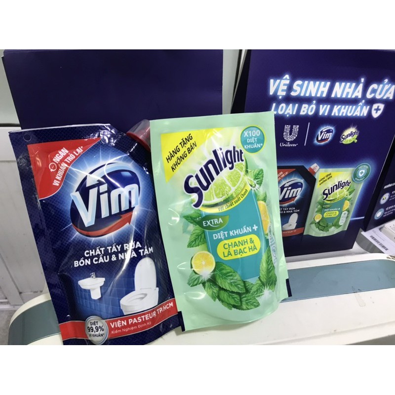 COMBO 2 TÚI VIM + RỬA CHÉN SUNLIGHT CHANH BẠC HÀ DIỆT KHUẨN LOẠI 120ML