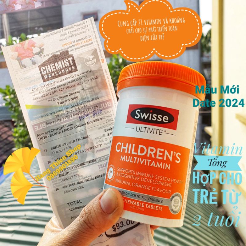 (Đủ bill) V.T.M tổng hợp cho bé từ 2 tuổi: Swisse Children's Ultivite Multivitamin