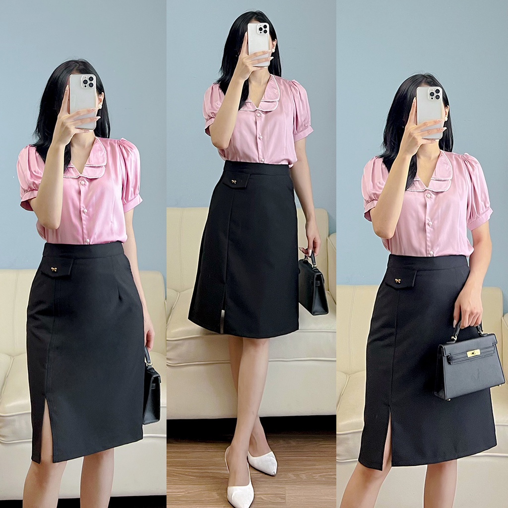 Áo lụa viền cổ ngọc
