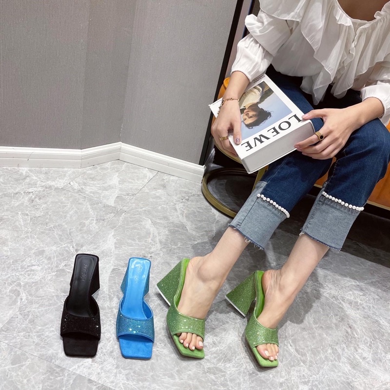 Guốc nữ ép xoàn 9p cực sang hàng cao cấp mẫu thiết kế gót tam giác vô cùng đẹp xinh - Chị Chảnh Store