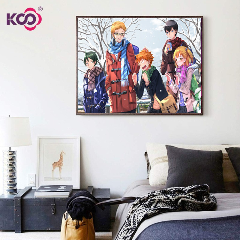 Bộ tranh đính đá 5D họa tiết hoạt hình chàng trai bóng chuyền độc đáo DIY 40X30