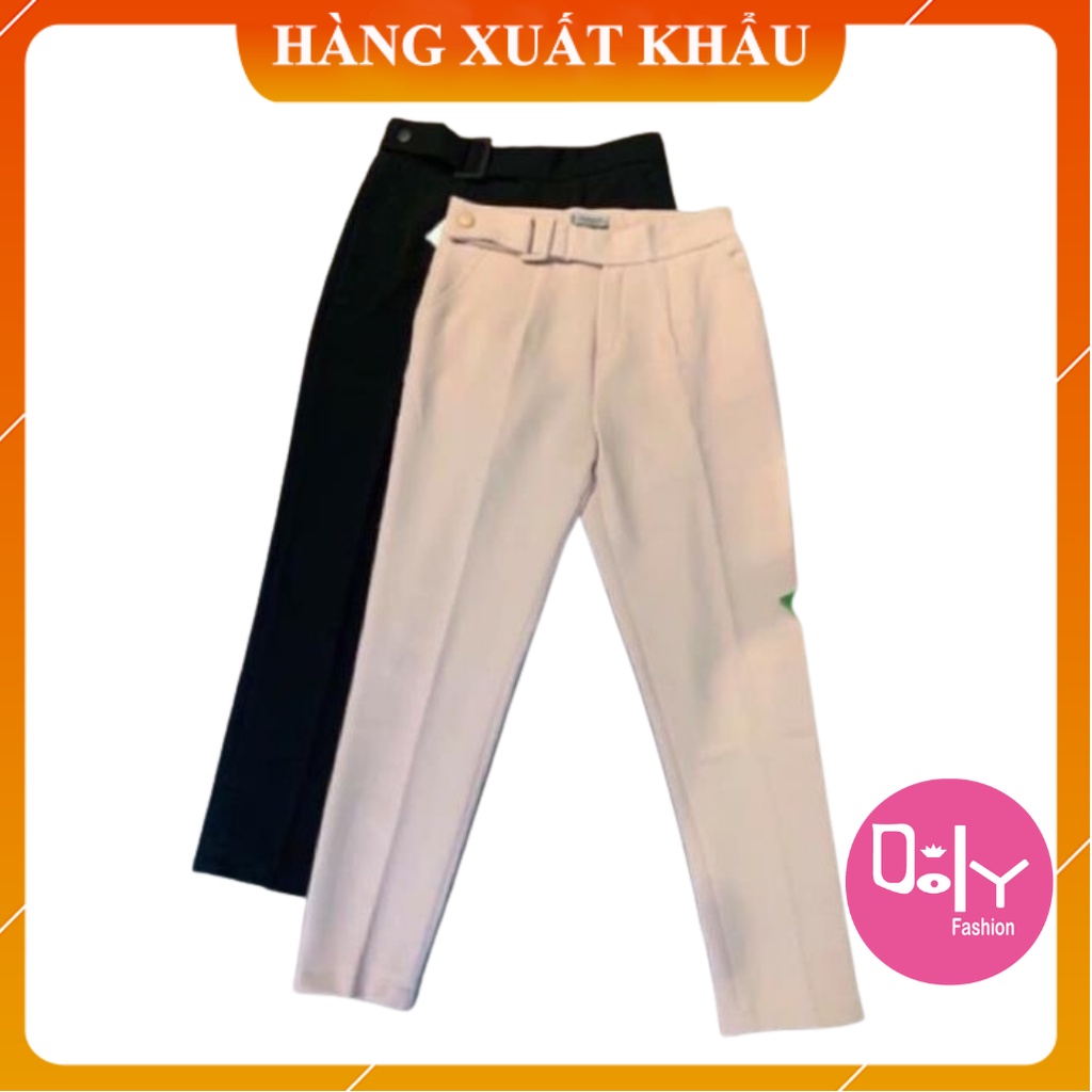 Quần baggy nữ cạp cao đai vuông bọc viền chất tuyết mưa đứng dáng siêu xinh