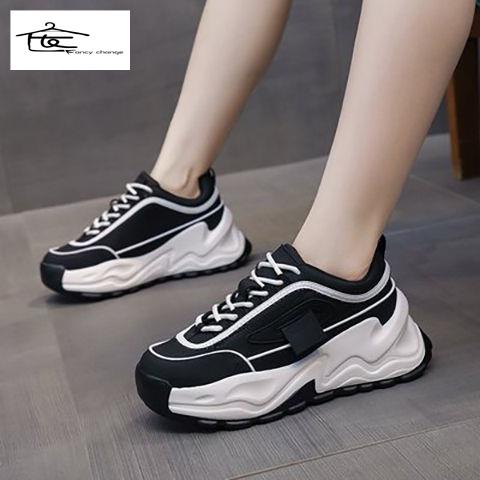 Hàng Có Sẵn Bán Chạy~Giày Thể Thao Màu Đen Đế Dày Phong Cách Đường Phố Thời Trang Mùa Thu Dành Cho Phụ Nữ