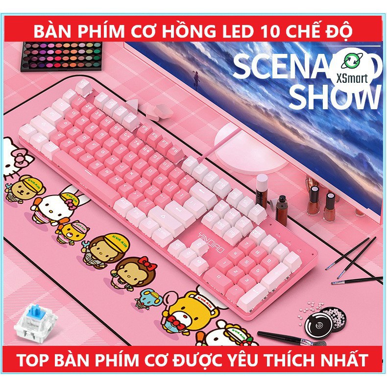 【Chuột máy tính】Bàn Phím Cơ HỒNG Cao Cấp T900 Led 10 Chế Độ Khác Nhau, Phím Cơ Blue Gaming Cho Máy T