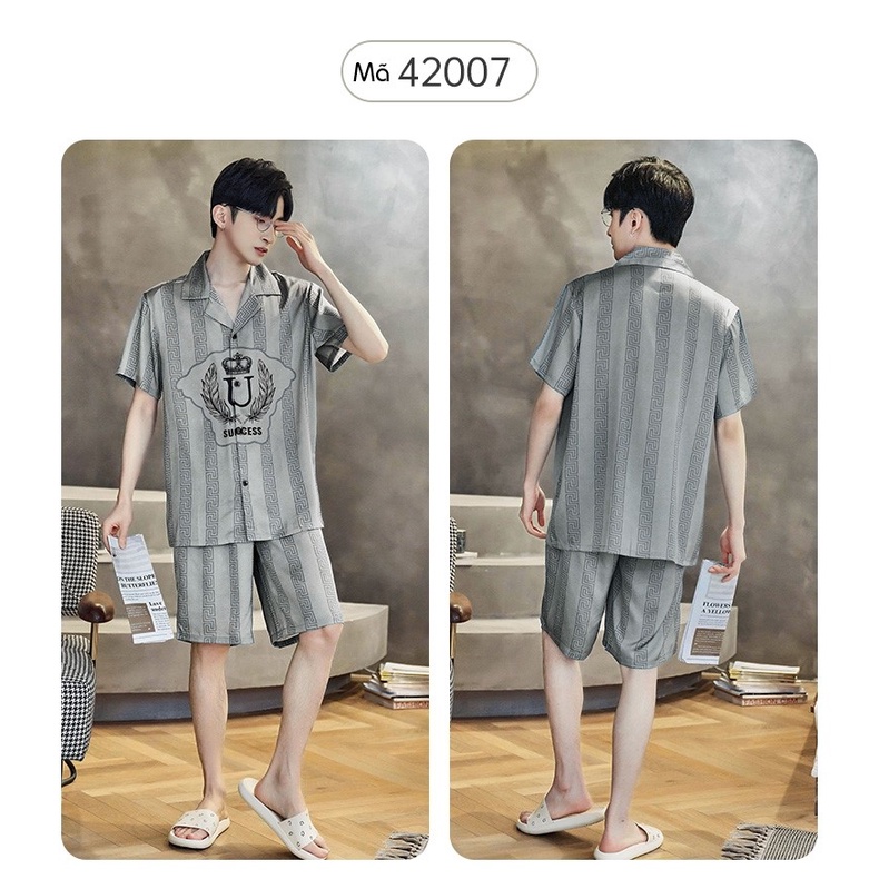 Bộ Đồ Nam Mặc Nhà Bigbang Luxury Áo Cộc Quần Cộc Họa Tiết Hoạt Hình - Bộ Pyjama Nam Chất Lụa Mát