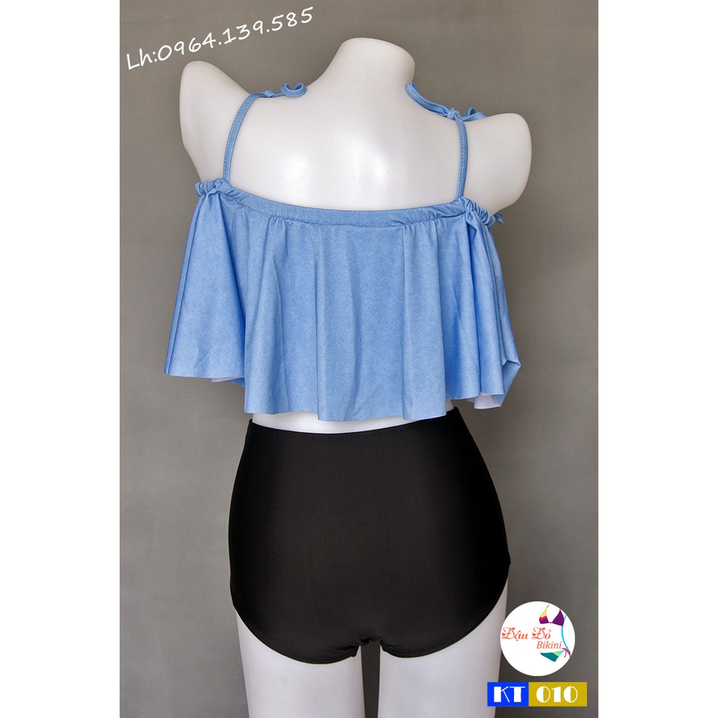 [Lẻ size 53-58kg] - Bikini bèo xanh xinh, dáng bèo kín đáo, màu jean bò cá tính, giá hạt rẻ | KT010