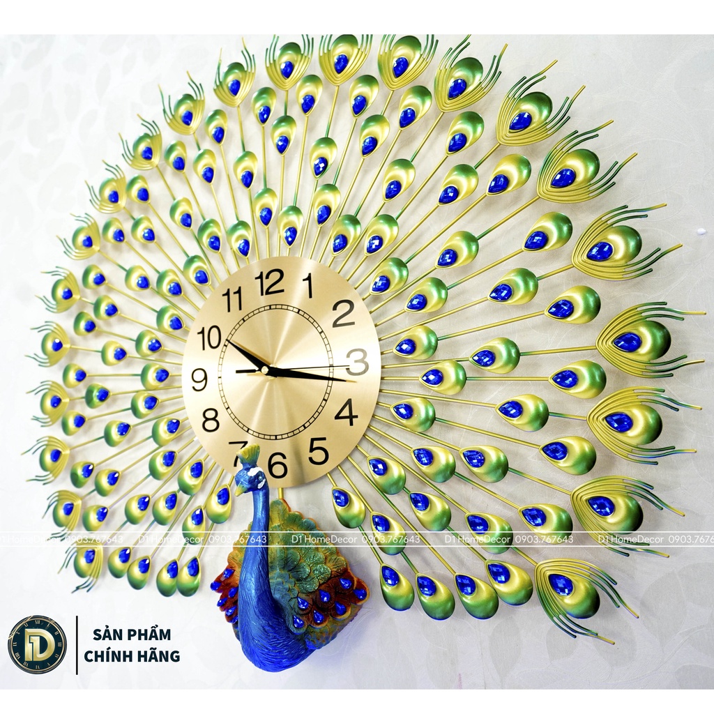 Đồng Hồ Treo Tường Con Chim Công Tài Lộc Chính Hãng D1 Home Kim Trôi Trang Trí Tường Decor - CL12
