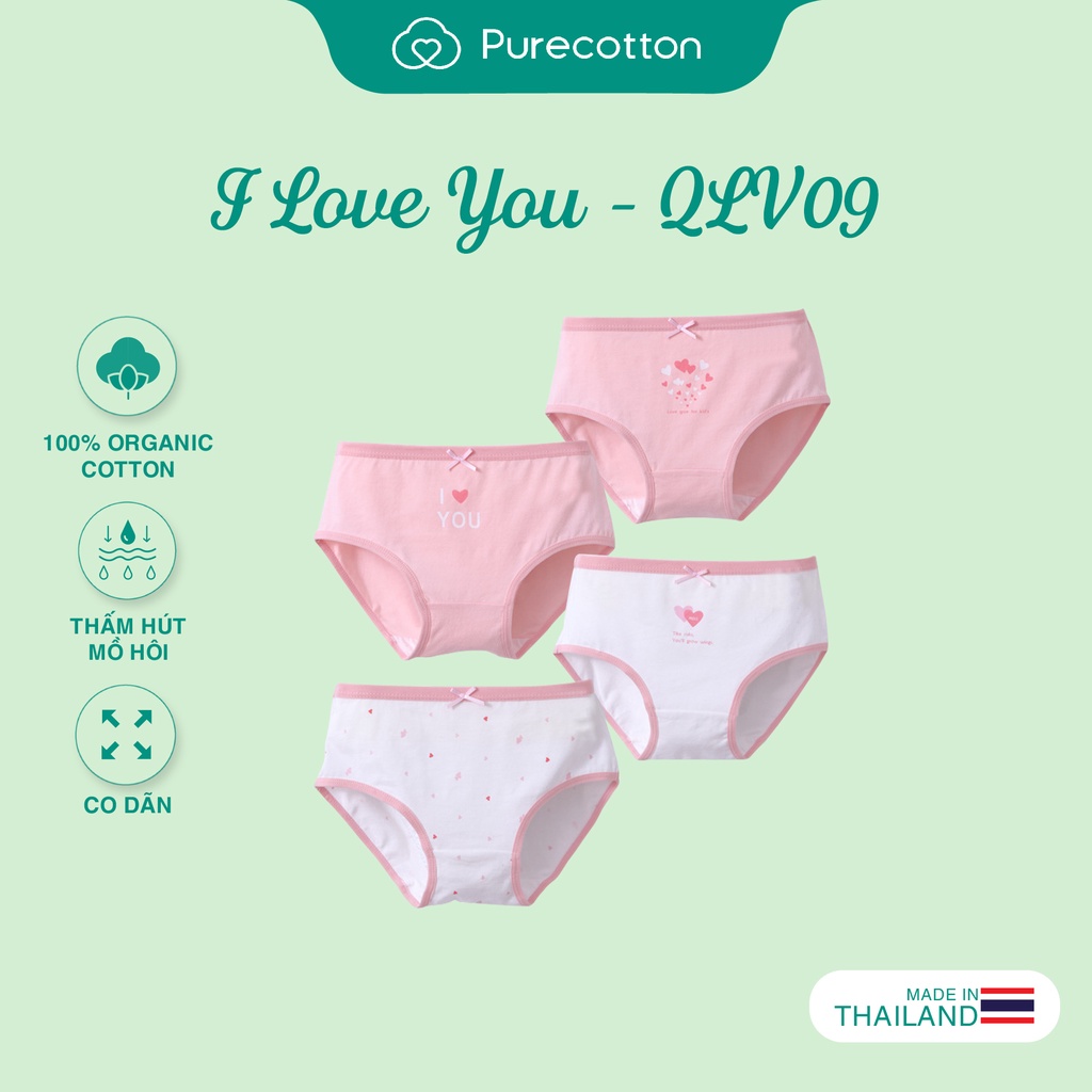 Combo 4 quần lót bé gái Purecotton chất liệu cotton cao cấp dáng tam giác PC034