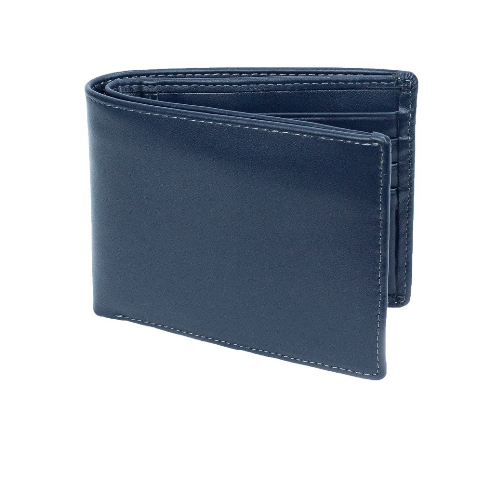 Ví nam da bò Nappa V103 cao cấp-bóp nam màu xanh navy-Da thật,full hộp làm quà tặng thương hiệu Bụi leather,BH 24 tháng