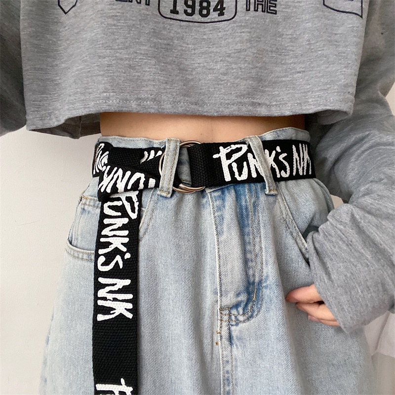 Thắt Lưng Vải canvas Không Đục Lỗ In Chữ Kiểu hip-hop Thời Trang Mùa Hè Cho Nữ