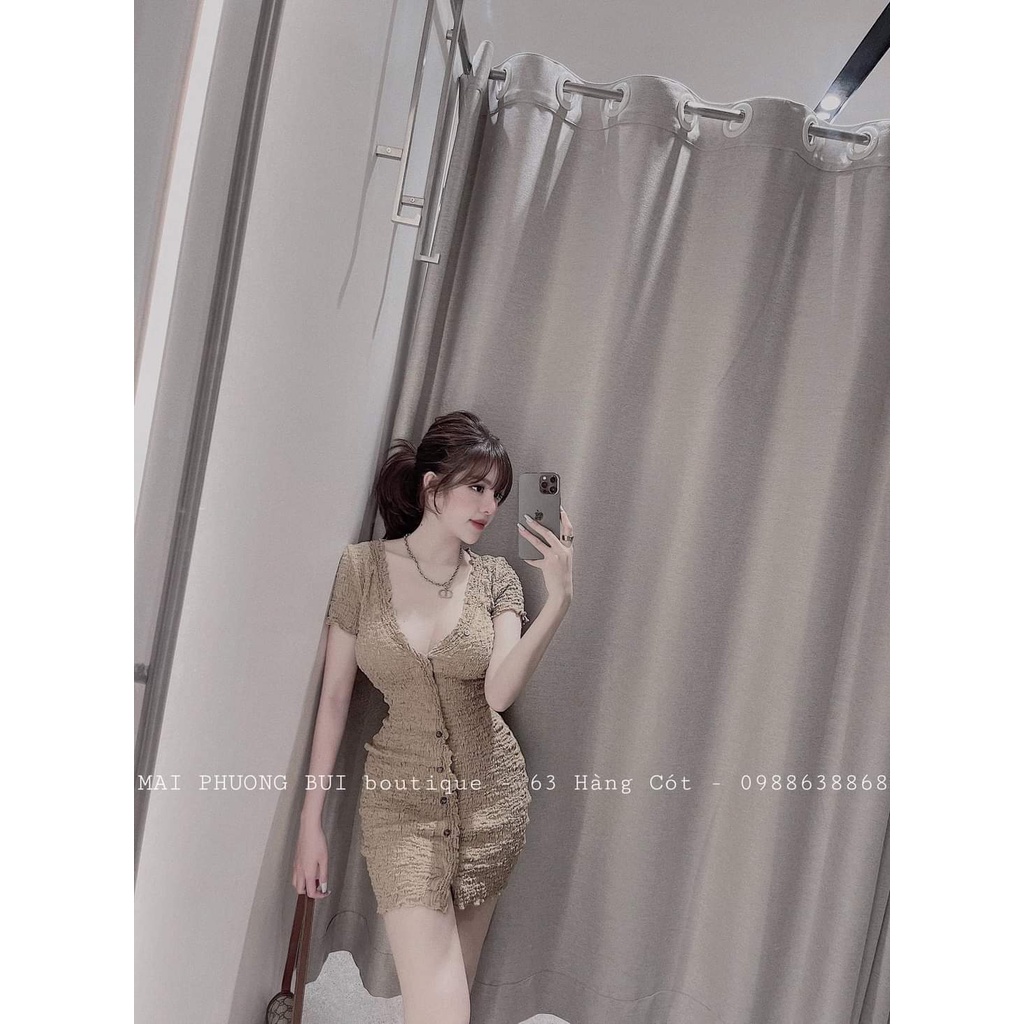 Váy xốp cổ v khuy nhiều màu dáng body ngắn