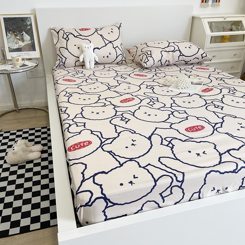 Bộ ga gối ETAMI drap giường cotton poly 5D, ga trải giường + 2 vỏ gối nằm Gấu cute