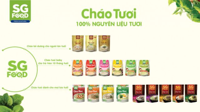 Combo 20 gói cháo tươi 14 hương vị cho bé của SG food