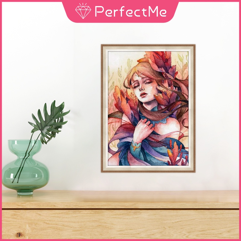 Tranh Đính Đá 5D Tự Làm Hình Cô Gái Và Hoa 30x40cm Trang Trí Tường Nhà