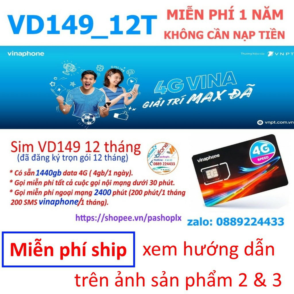 SIM VINA VD149 1440GB 12 THÁNG MIỄN PHI NGHE GỌI LÊN MẠNG.