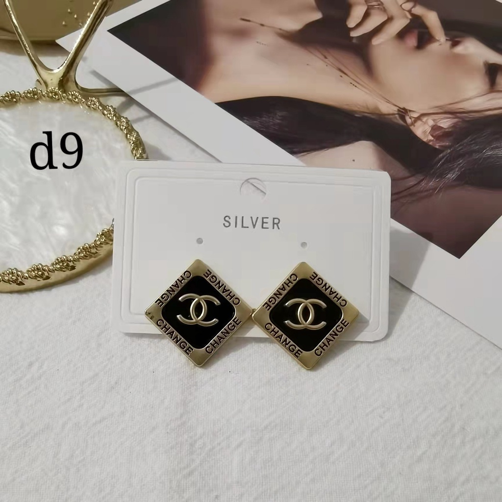 Bông Tai Mạ Bạc 925 Hình Vuông In Chữ Màu Đen Cho Nữ#D9