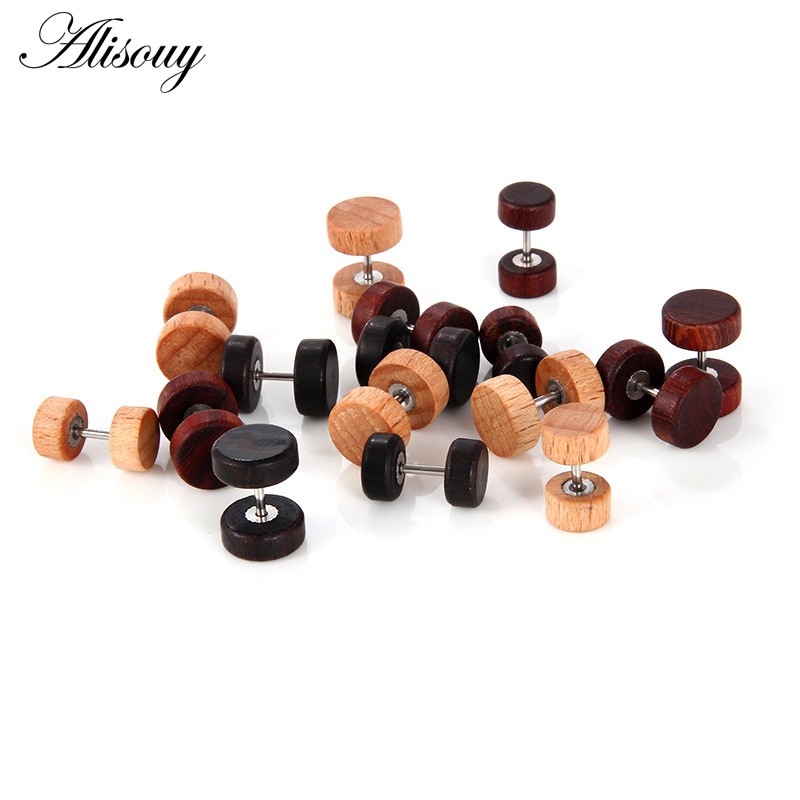 Thời Trang Khuyên Tai Thép Không Gỉ Mặt Gỗ Tự Nhiên Dành Cho Nam Và Nữ