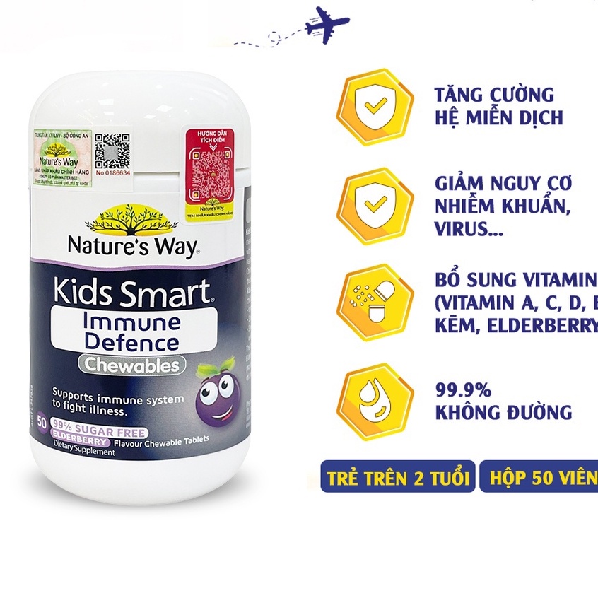 Nature’s Way Kids Smart Immunity Defence -Tăng Cường Miễn Dịch Sức Đề Kháng Cho Trẻ ( Lọ 50 Viên)