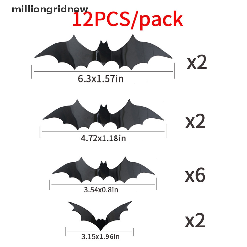 Set 12 MiếNg DáN Trang Trí HìNh Dơi 3D BằNg NhựA PVC MàU Đen ĐộC ĐáO