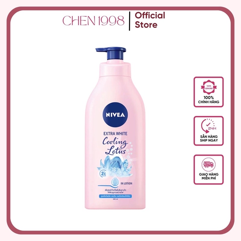 Sữa Dưỡng Thể Nivea Cooling Lotus- Dewy Sakura - Aura Orange 525ml cấp ẩm dưỡng trắng da body