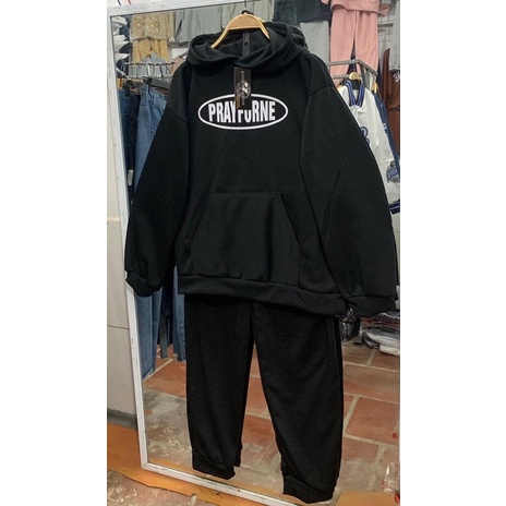 Sét bộ nỉ áo hoodie PRAY tay bồng from thụng kèm quần bom ống rộng dáng thể thao đủ màu