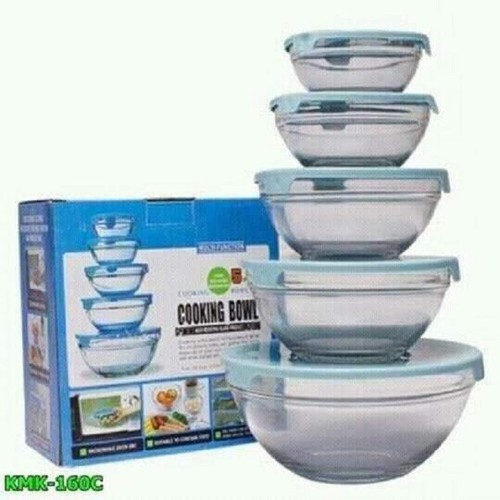 Bộ 5 bát thuỷ tinh đựng thực phẩm có nắp đậy cooking bowl Siêu Tiện Dụng