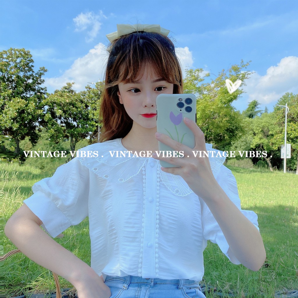Áo babydoll cổ ren thêu tiểu thư Ulzzang (hàng QC) - Ảnh thật cận chất 1000%