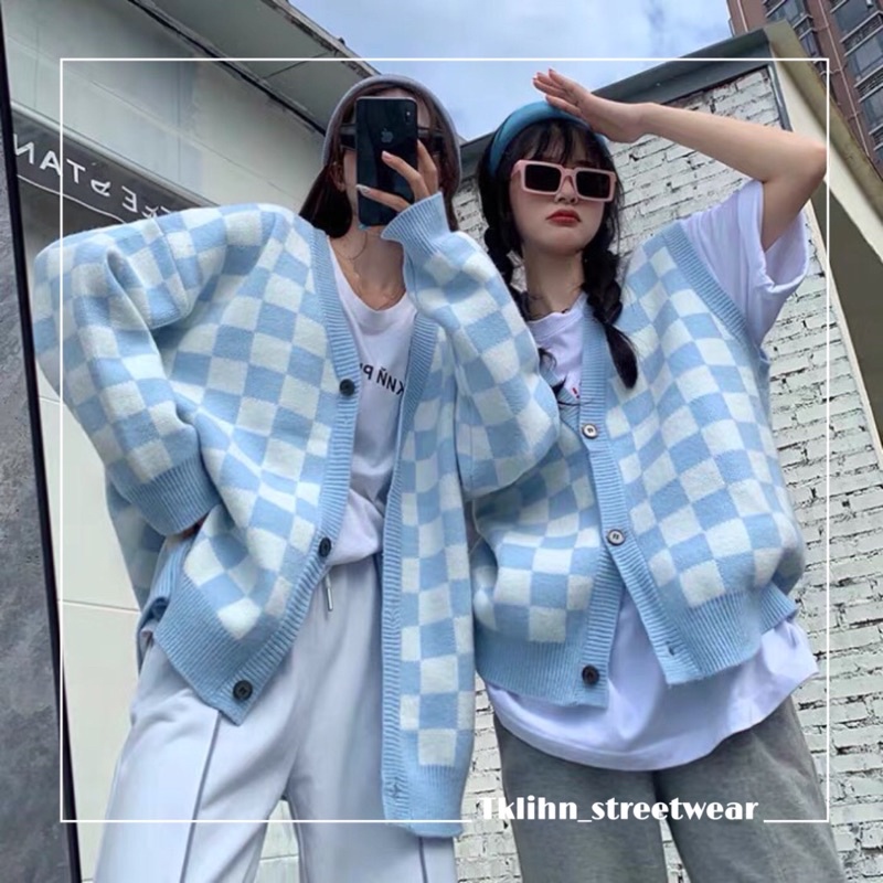 TKLIHN Áo len ULZZANG kẻ cảo ÁO ĐÔI BFF áo gile len + áo khoác len dài tay HÀN QUỐC 2021