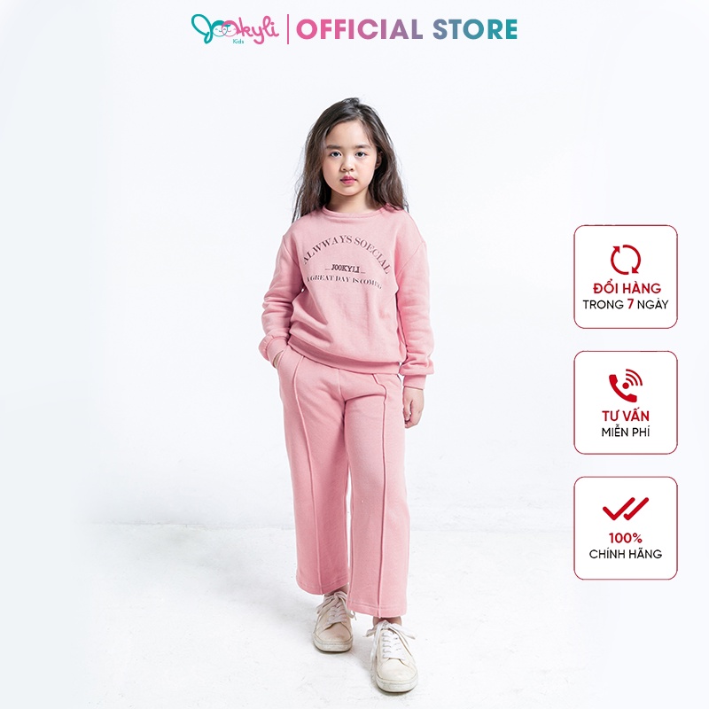 Bộ quần áo bé gái dài tay in chữ JOOKYLI chất nỉ lót bông giữ ấm tốt 93G0866