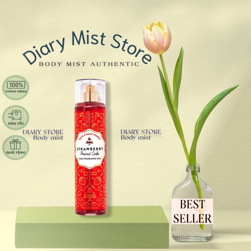 Diarymist.store Xịt Thơm Toàn Thân  Bodymist Bath & Body Works - STRAWBERRY POUND CAKE